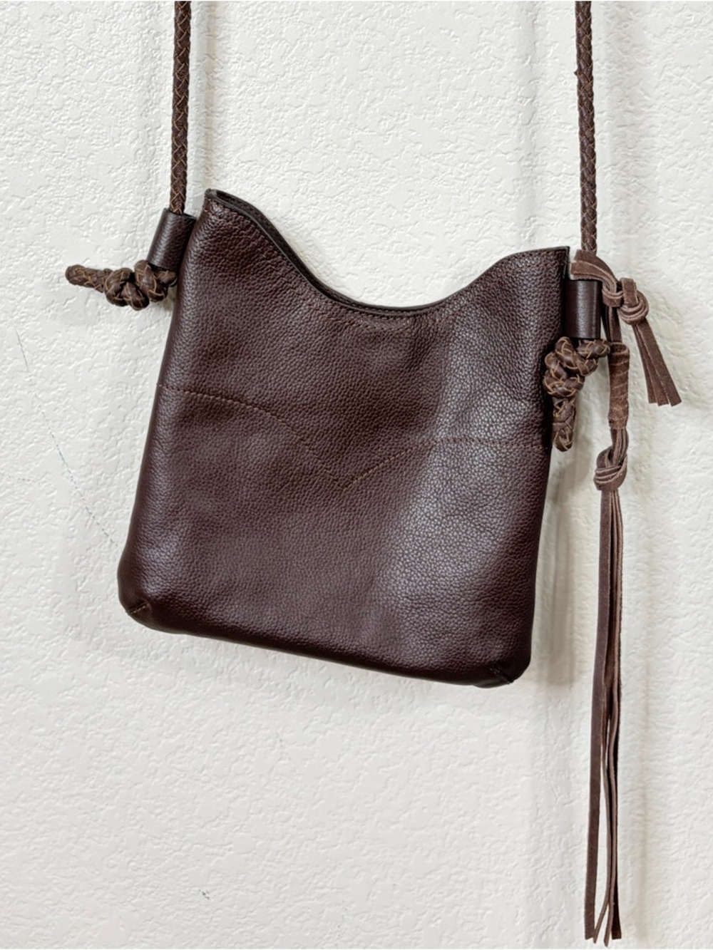 Lucky Brand Brown Leather Crossbody Bag Tassel Braided Strap